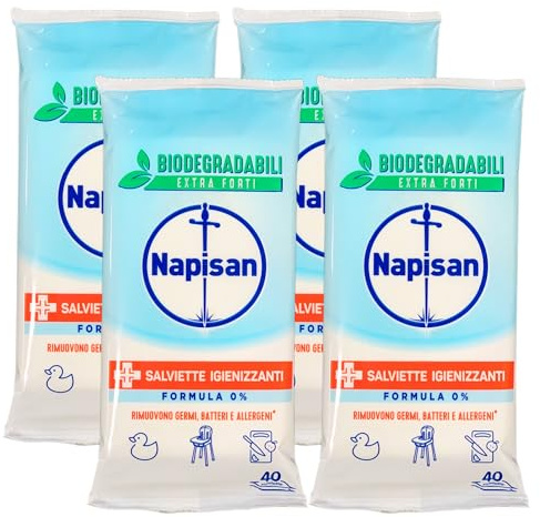 Salviette FORMULA 0% Igienizzanti Multiuso, Biodegradabili, Extra Forti. Rimuovono Germi, Batteri e Allergeni. Confezione Da 40 Salviette (4 Confezioni)