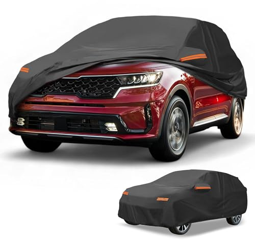 Partuto Car Cover Waterproof All Weather Sun Rain Protection Full Exterior Cover for Kia Sorento Black with Left Side Zippers