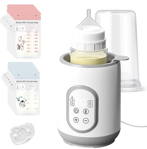 Bizcasa Chauffe Biberon Multifonction, Stérilisateur de Biberons, Chauffe Biberon Électrique Rapide avec sac de conservation du lait et tétine, Intelligent de la Température, Sans BPA (Blanc)
