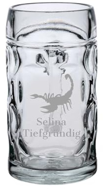 LUXENTU ISAR Bierkrug mit Gravur, Sternzeichen-Motiv, 0,5 l, 1 Stück | Personalisiertes Bierseidel zum Geburtstag mit Horoskop-Motiv für Bierliebhaber, spülmaschinenfest