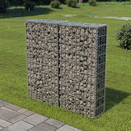 Hardware, Zäune und Barrieren, Zaunpaneele, Gabionenwand mit Abdeckungen, verzinkter Stahl, 100 x 20 x 100 cm