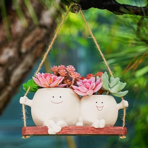 AUNGKWANG Vasi Sospesi per Piante, Piccole Fioriere da Appendere in Resina, Vasi da Fiori Sospesi con Faccia a Dondolo, Divertente Decorazione da Appendere, Vasi per Piante da Appendere per Interni