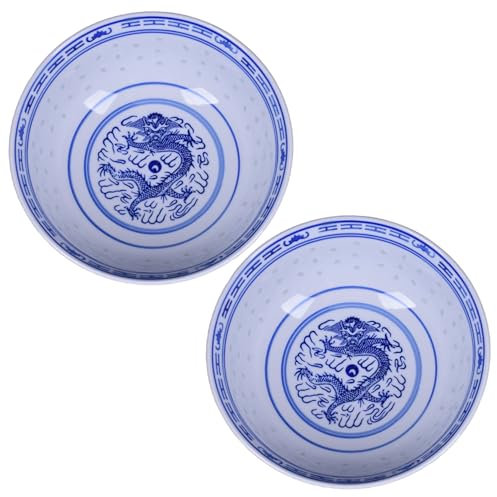 2 tazones de fideos ramen tazones chinos de porcelana azul y blanca plato de cerámica de 18 x 7, 6 cm y 800 ml para postres sopas cereales arroz más.