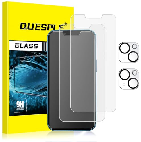 QUESPLE [2+2 Pezzi] Pellicola Opaca per iPhone 13 e Pellicola Fotocamera, Anti-Impronte e Antiriflesso Vetro Temperato, Durezza 9H Opaco HD Trasparente Film Protettiva Schermo, Senza Bolle