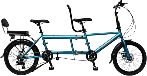 Klassisches Tandem-Strand-Cruiser-Fahrrad Für Erwachsene,faltbares Tandem-Strand-Cruiser-Fahrrad Für Erwachsene,dreisitzer, 7-Gang,maximale Belastung 200 Kg, Blue