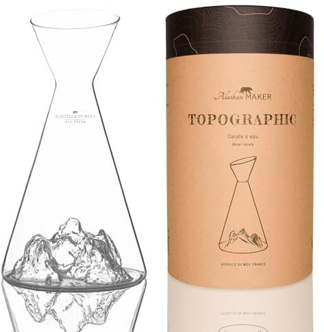 Alaskan MAKER Caraffa acqua 1 L | Cristallo di alta qualità soffiato a mano con rilievo montano | TOPOGRAPHIC (Aiguille du Midi)