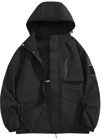 Mrat Men’s Waterproof Jacket Windproof Outdoor Coat with Detachable Hood Zip Up Lightweight Sports Jacket Sun Protection Walking Hiking Rain Coat Travel Cycling Skiing Outerwear Pockets Uk Size 8-22