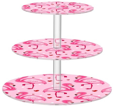 Joitme Présentoir à cupcakes rond à 3 étages en acrylique rose avec flamants roses pour remise de diplôme, desserts, plateaux, plats de service