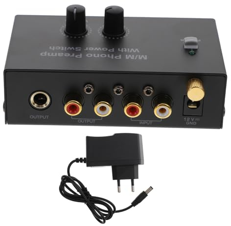 QUMIIRITY Preamplificador De Tocadiscos Phono para Sistema Estéreo Doméstico, Control De Volumen Ajustable, Alimentación DC 5v, Uso Audio Estéreo, Diseño Compacto, Compatible Fonógrafo, Color Negro