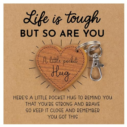 Yoljun Pocket Hug Schlüsselanhänger mit Glückwunschkarte, Herz Glücksbringer op, Mutmacher Trost Geschenke, Personalisierte Positive Geschenke für Couple Geschenke Freundin Aufmunterung Geschenke