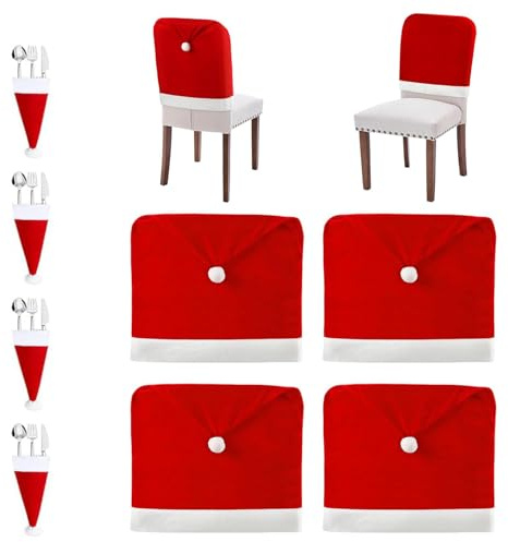 Wilsonzin 4 Stücke Stuhlhussen Weihnachten Set Weihnachtssessel Hussen für Esszimmer für Weihnachtsdekorationen wie Restaurants Wohnzimmer Hotels Feierlichkeiten Urlaubsfeierdekorationen