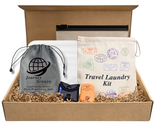 Travel Laundry Detergent Sheets Gift Set – Laundry Detergent Sheets 50-Count + Universal Sink Stopper, Lightweight Travel Clothesline and Strong Portable Clothesline for Hotels, Cruises & Camping