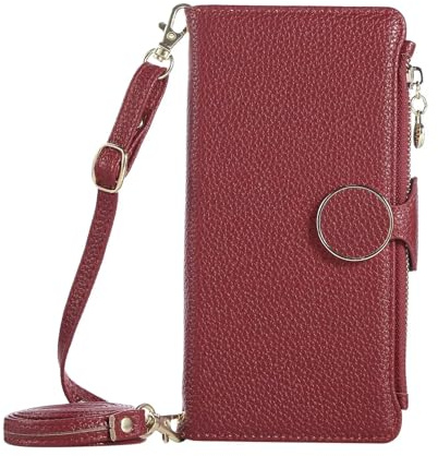 PONRFEKT Étui Portefeuille pour Google Pixel 9A,Housse en Cuir avec Fentes Cartes,Poche zippée,bandoulière Longue et dragonne,Coque de Protection pour Femme-Bordeaux