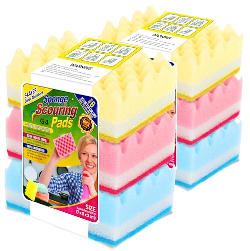 G4GADGET Heavy Duty Scourer Sponges 6 Pack – Extra Absorbent Dual-Sided Kitchen Sponge for Washing Up, Non-Scratch Cleaning Pads for Dishes, Pots, Pans & Car Cleaning – Durable Foam & Scrub Pad