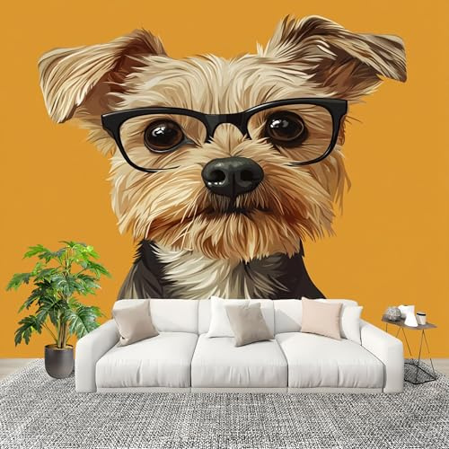 Mural Papel Pintado 3D 300x210 cm Lindo Sabueso Animal Fotomurales Tejido No Tejido Antiarrugas Póster Amarillo Murales Fotográfico Moderno Decoración de Paredes