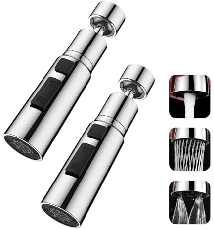 2 Pcs Kitchen Tap Swivel Spray Head, 360° Swivel Spout Sink Tap Attachment, Adapter for Tap Faucet, Kitchen Accessories, Water Tap Aerator, Replacement Extension Sprayer 3 Functions