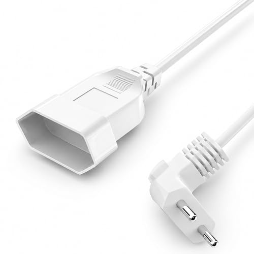 VIEVRE 3,0M Verlängerungskabel Flach, Eurostecker Verlängerung 2.5A 250V, Verlängerungskabel Kurz Typ-C-Stecker Eurostecker auf Typ-C Euro für TV Computer Monitor Beamer Lampe Haushaltsgeräte, Weiß