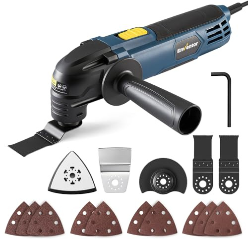 Enventor Oscillating Multi Tools, 300W 15000-22000 OPM, 6 Variable Speeds | Electric Corded Multi Tool, 3°Oscillation Angle, Auxiliary Handle, with 17pcs Accessories for Cutting, Sanding, Scraping