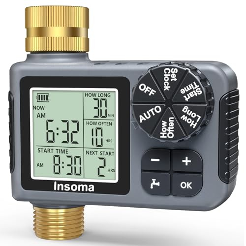 Sprinkler Timer with Brass Inlet & Outlet, Water Hose Timer for Garden Hose with Auto/Manual/Rain Delay Mode, Easy Setup Irrigation Timers for Lawn, Garden, Vacation Watering,1 outlet