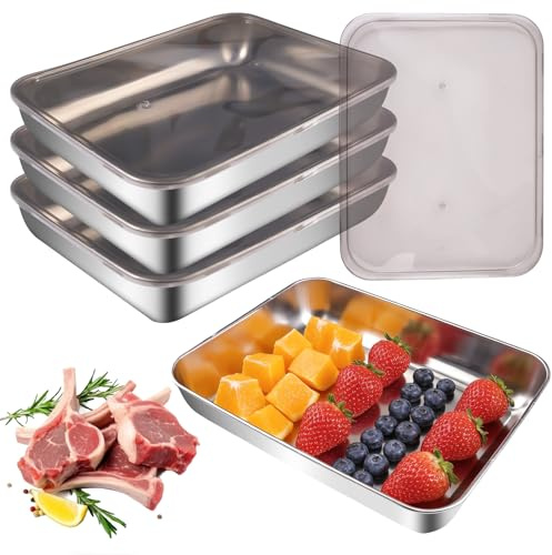 Juego de 4 fiambreras frescas, 2500 ml, para frigorífico, acero inoxidable | apilables, con tapa para queso, frutas, ensaladas, dulces y mermeladas (25 x 20 x 5 cm)