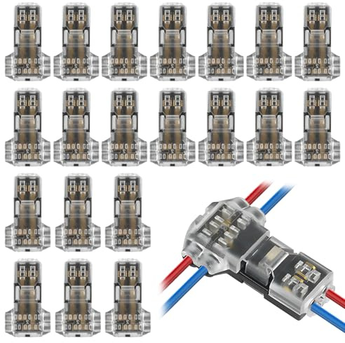 Set Di Connettori a T Da 20 Pezzi, Connettori per Cavi a T a Bassa Tensione, Per Bassa Tensione 12v/24v, Connettori a T Impermeabili per Cavi Awg 20-22, Connettori Rapidi Senza Spelatura per Auto