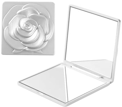ZEXIJOW Specchio Trucco Pieghevole con Ingrandimento 2X, specchio piccolo,specchio ingranditore,Specchietto da Borsetta 7x7 cm Portatile a Due Lati, Regalo Ideale per Donne,Argento