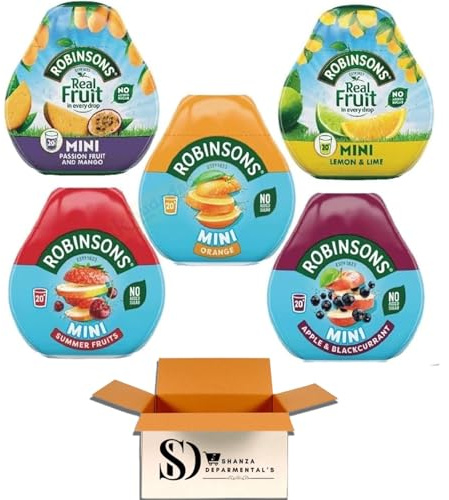 Robinsons Squash’d Mini – 5 Flavour Pack – 1xApple & Blackcurrant, 1xMango & Passion Fruit, 1xOrange,1xSummer Fruit And 1xLemon & Lime – No Added Sugar – Real Fruit in Every Drop