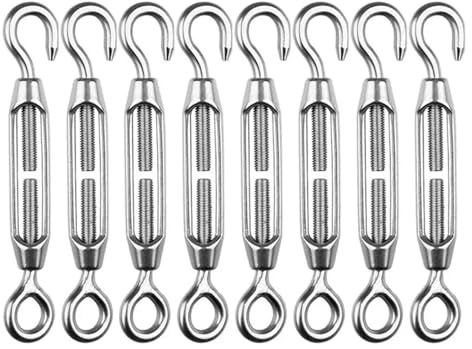 10pcs M4 M5 M6 Hook Eye Tensioners Stainless Steel OC Type Turnbuckle Adjustable Rope Tightener Garden Wire Cable Tension Set for Cable, Garden, Fence(M4)