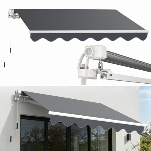 Huracan manuelle Gelenkarmmarkise 300x250cm, Markise Sonnenmarkise Sonnenschutz mit Kurbel, Anti-UV & wasserfest Polyester Balkonmarkise, Alu Kassettenmarkise für Balkon, Terrasse, Garten, Anthrazit