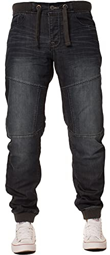 Enzo New Mens Cuffed Denim Joggers Jeans Black Fashion All Big King Sizes