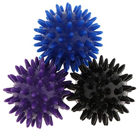 MagiDeal 3 Boule De Massage Spikey 6 Cm Imperméable Balle à Picots Masseur Pieds, Dos, Epaules, Bras Soulagement Du Stress Réflexologie Acupression (6cm, Violet Noir Bleu)