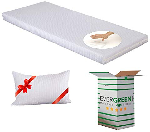 EVERGREENWEB - Materasso Singolo 80x190 in MEMORY FOAM alto 12 cm + Cuscino Letto GRATIS, Rivestimento Trapuntato ANALLERGICO color Bianco, SFODERABILE e Lavabile, per Reti Divani Letti Brandine, EASY