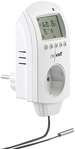 revolt Temperaturschalter: Digitales Steckdosen-Thermostat für Heiz- & Klimageräte, Sensorkabel (Steckdosenthermostat mit Fühler, Thermostat Steckdose mit Fühler, Digitaler Temperaturregler)