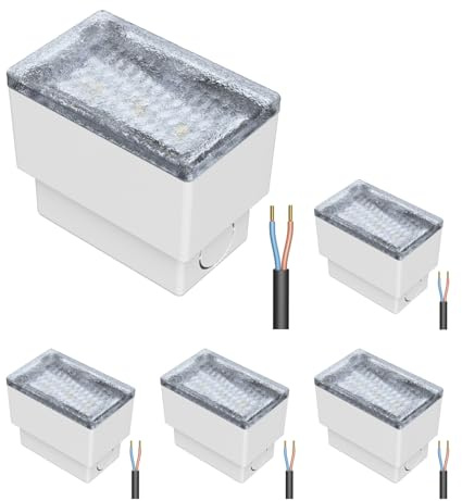 ledscom.de 5x LED Pflasterstein Bodeneinbauleuchte CUS für außen, IP67, eckig, 8 x 5cm, warmweiß