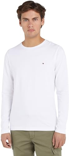 Tommy Hilfiger Uomo Maglietta Maniche Lunghe Stretch Slim Fit Cotone, Bianco (White), L