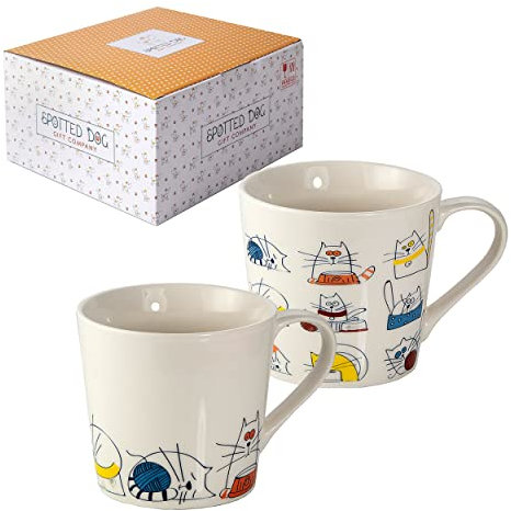 SPOTTED DOG GIFT COMPANY - Tazza con gatti divertenti - tazze grandi per caffè e tè a colazione - idee regalo per uomo e donna - in porcellana - set di 2 tazze