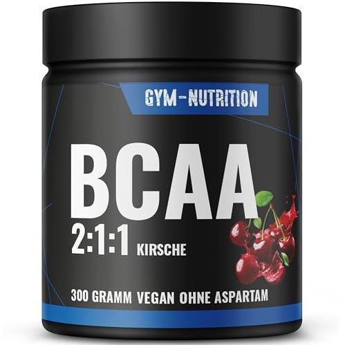 BCAA Pulver Kirsche hochdosiert - 2:1:1 mit 13.000mg pro Portion - Essentielle Aminosäuren Leucin, Isoleucin, Valin - Leckerer Geschmack - Vegan & in Deutschland produziert