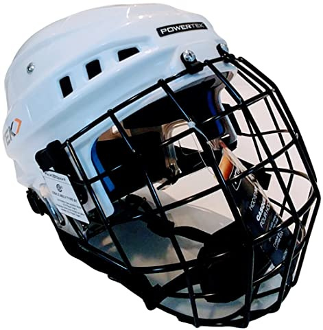 PowerTek v3.0 TEK Ice Hockey Player Helmet with Cage, Adjustable (Red, Junior Small)
