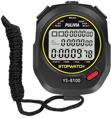 PULIVIA Stopwatch Sport Timer 100 Laps/Splits Digital Stop watch with Recall Countdown Timer Clock Alarm Calendar, Large Display Stop watch for Sports Coaches
