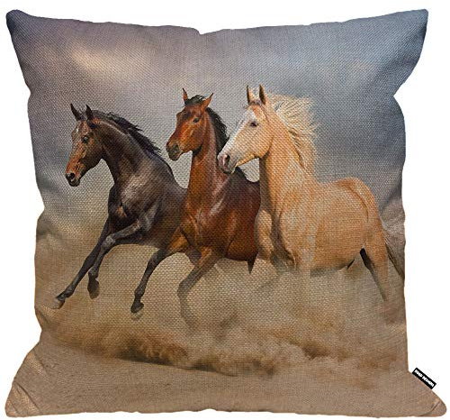 HGOD DESIGNS Kissenbezug Pferde laufen im wilden Wind, Sand, Wurfkissenbezug Heimdekoration für Männer/Frauen, Wohnzimmer, Schlafzimmer, Sofa, Stuhl, 45 x 45 cm