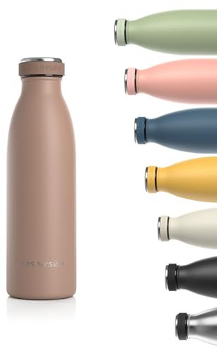 LARS NYSØM Edelstahl Trinkflasche 350ml, 500ml, 750ml, 1L, 1 5 liter | Thermosflasche Kohlensäure geeignet | Auslaufsichere Wasserflasche für Sport, Outdoor, Schule (Mocha Brown, 500ml)