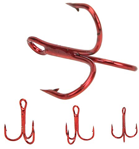 Angelhaken Drillingshaken Kit 100 Stück Roter Stahl mit hohem Kohlenstoffgehalt Starker, scharfer, runder Angelhaken Angelzubehör(6#) Haken