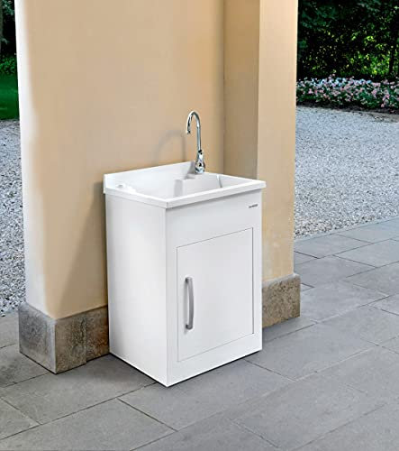 Mobile Lavatoio In Metallo 60x50x85h CM Per L'Esterno Montegrappa Bianco Verniciato Anta Destra CERAMICHEMIRANDA