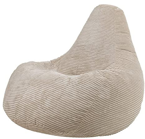 icon Dalton Cord Recliner Bean Bag, Beige, Large Adult Bean Bag Chair with Filling Included, Comfy Chair, Living Room Furniture, Bedroom Furniture