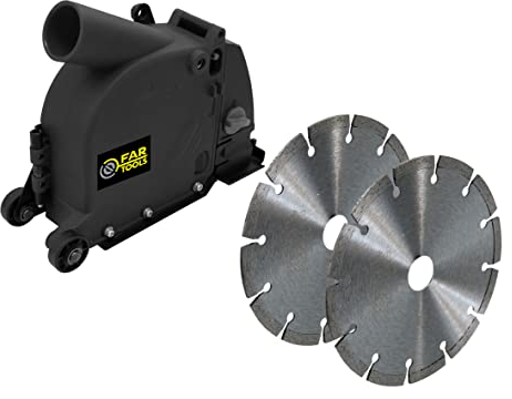 FARTOOLS Carter de rainureuse béton + 2 disques diamand béton Ø125mm pour meuleuse d'angle 115/125mm, compatible toute meuleuse grâce à 4 bagues de réduction