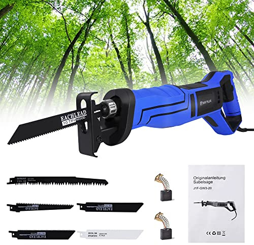 Sierra de sable eléctrica con 5 cuchillas, 0-2800 rpm de velocidad variable, sierra de 900 W, sierra universal ideal para tubos de metal, madera, PVC, cortes de árboles