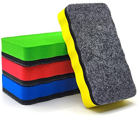 Whiteboard Schwamm 4 Stück, Whiteboard Schwamm Magnetisch, Trockener Radiergummi mit Dickem Filzpad Trockenreinigung auf vielen Oberflächen, Whiteboard Eraser für Whiteboards Tafeln Glas (4 Farben)