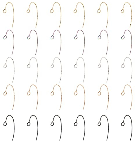DICOSMETIC 50 Stück Ohrringhaken 5 Farben Edelstahl Angelhaken Ohrhaken Mit Öse Schwarz/Gold/Roségold/Regenbogenfarbe Ohrhänger Zubehör Für DIY Ohrring Bohrung: 3x2.5mm Stift: 0.6mm