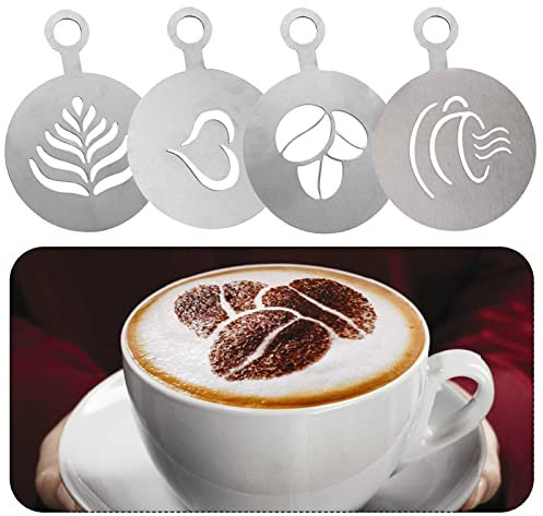4 PCS Stainless Steel Coffee Stencils - Personalized Latte Art and Cake Decor with Barista-Grade Cappuccino Arts Templates