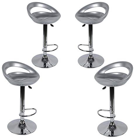 Barhocker, 4 Stück, aus ABS, Retro, höhenverstellbare Stehhocker und drehbar 360 °, Barstuhl mit Fußstütze und Rückenlehne für Theken von Bar und Küche, 43 x 43 x (81-101) cm